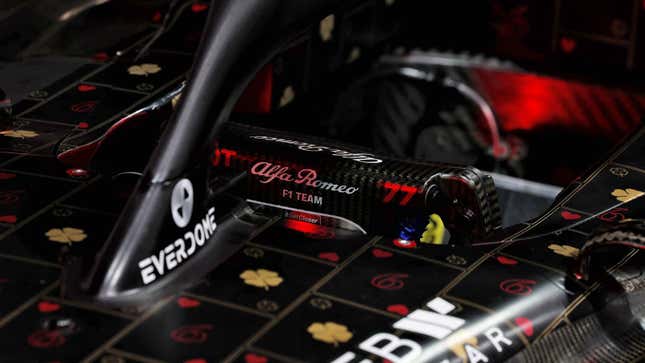 A photo of the cockpit in the Alfa Romeo Sauber Formula 1 car. 