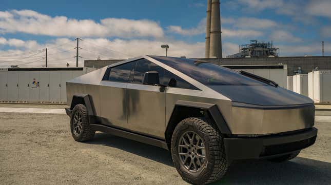 The Tesla Cybertruck during a tour of the Elkhorn Battery Energy Storage System in Moss Landing, California