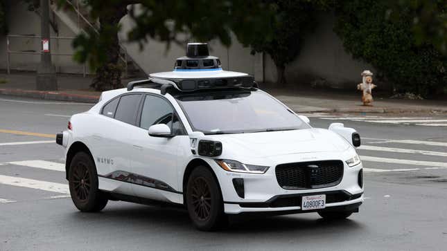 A Waymo autonomous vehicle drives along Masonic Avenue on April 11, 2022 in San Francisco, California. San Francisco is serving as testing grounds for autonomous vehicles with Waymo, a Google subsidiary and Cruise, a subsidiary of General Motors, logging millions of test miles throughout San Francisco in 2021. 