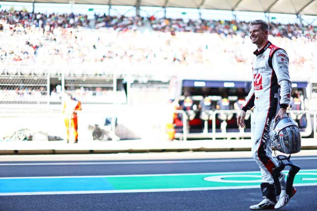 Twelfth placed qualifier Nico Hulkenberg of Germany and Haas F1 walks in the Pitlane during qualifying ahead of the F1 Grand Prix of Mexico at Autodromo Hermanos Rodriguez on October 28, 2023 in Mexico City, Mexico.