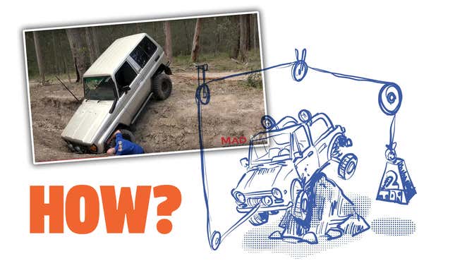 Image for article titled Here&#39;s How To Winch Yourself Backwards With Pulleys